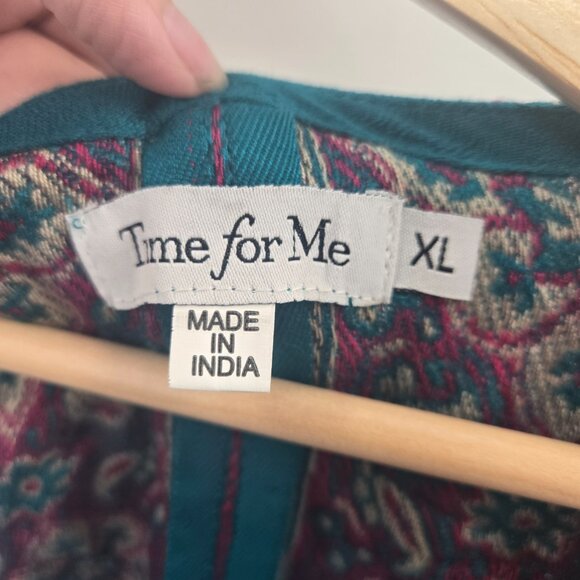 Time For Me Turquoise Brocade Kimono Boho Cardigan Fringe Size XL - Picture 3 of 12